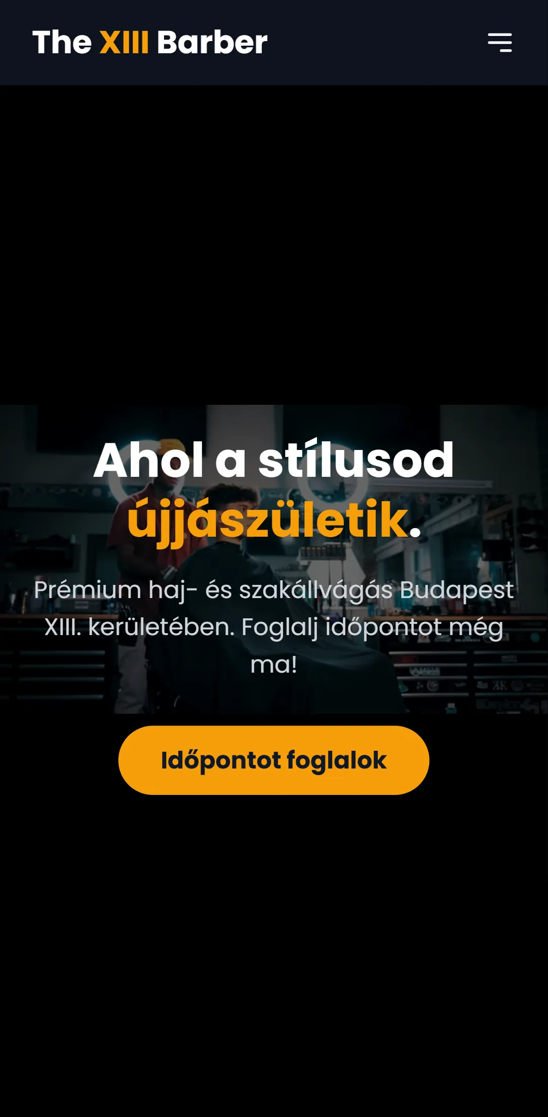 Borbélyszalon weboldal online időpontfoglalással – mobil nézet